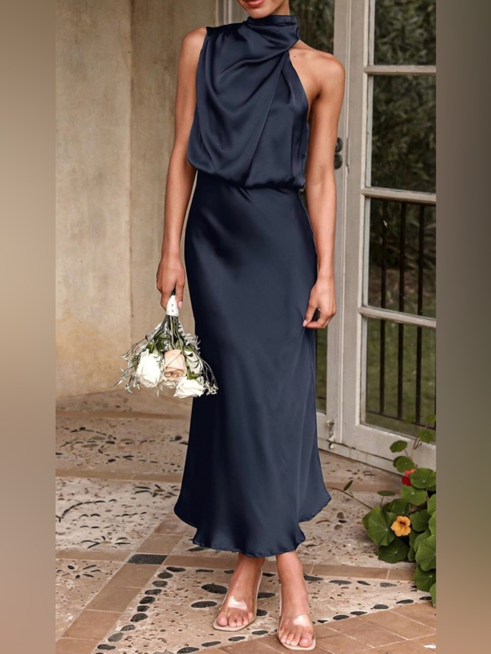Pretty Garden Satin Maxi Dress, NWT!